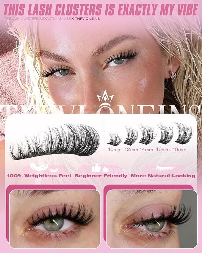 TNFVLONEINS Wispy Lash Clusters Spider Natural Eyelash Clusters Fluffy Clusters Eyelash Extensions Flora 10-18MM Individual Lashes Clusters D-Curly Lash Extension Natural Look