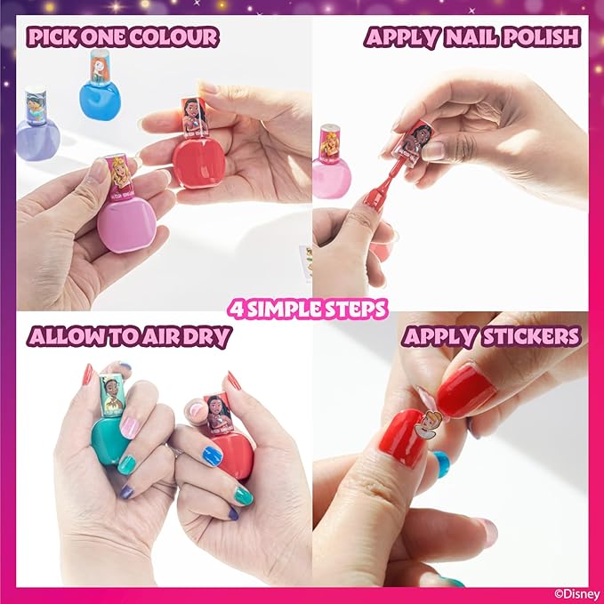 Disney Princess Sparkly Cosmetic Makeup Set for Girls with Lip Gloss Nail Polish Nail Stickers 11 Pcs Perfect for Birthday Gift by Townley Girl