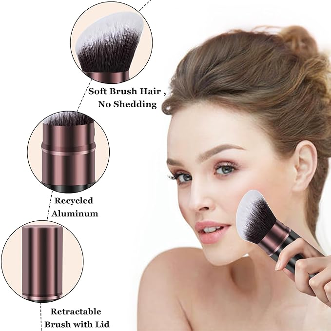 Keriloo Retractable Kabuki Makeup Brush,Face Blush Brushes Powder Foundation Makeup Brush for Blending Liquid, Blush, Bronzer, Buffing, Sunscreen,Flawless Cosmetics