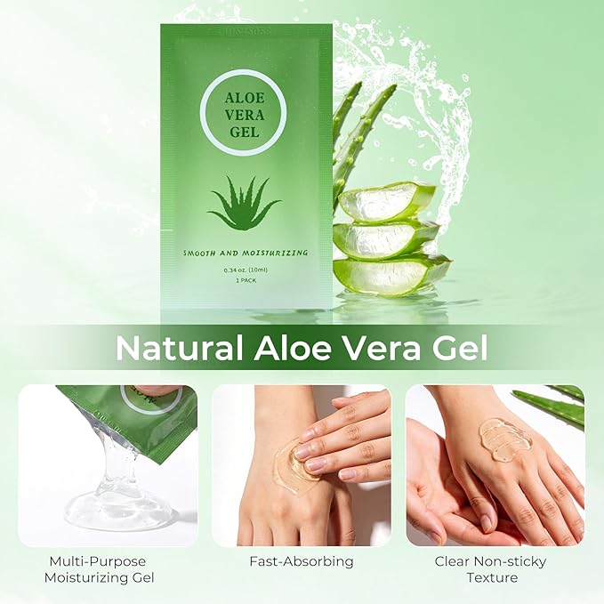 Travel Size Aloe Vera Gel Bulk Mini Natural Organic Aloe Vera Lotion, Individually Wrapped Moisturizer Soothing After Sun Aloe Cream for Face Body Skin Care Outdoor Vacation 0.34 Fl Oz (Pack of 100)