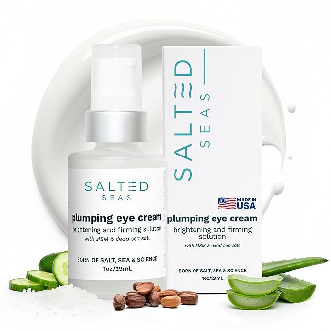 Salted Seas Plumping Eye Cream – Made in USA - Hydrating, Firming, Brightening Under Eye Treatment for Dark Circles, Puffiness & Fine Lines – Anti-Aging Skincare with Ocean Minerals & Hyaluronic Acid