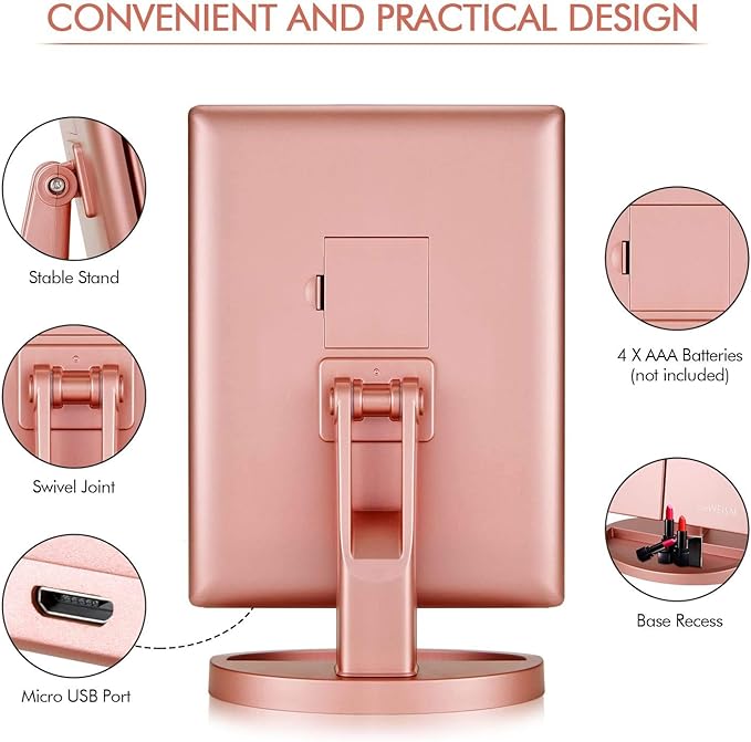 Trifold Makeup Mirror Vanity Mirror with Lights,1X 2X 3X Magnification,Touch Control,Adjustable Rotation,Dual Power Supply,Portable Travel Cosmetic Mirror,Birthday Gifts for Women,Teengirls