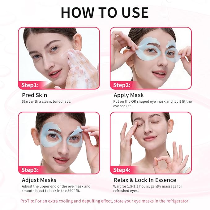 SPODARE OK Shape Eye Masks, 360° Fit Under Eye Patches with Caffeine and Collagen, Firming & Hydrating Eye Mask for Dark Circles and Puffiness, Self Care Gifts for Women - 6 Pairs, Mystery White