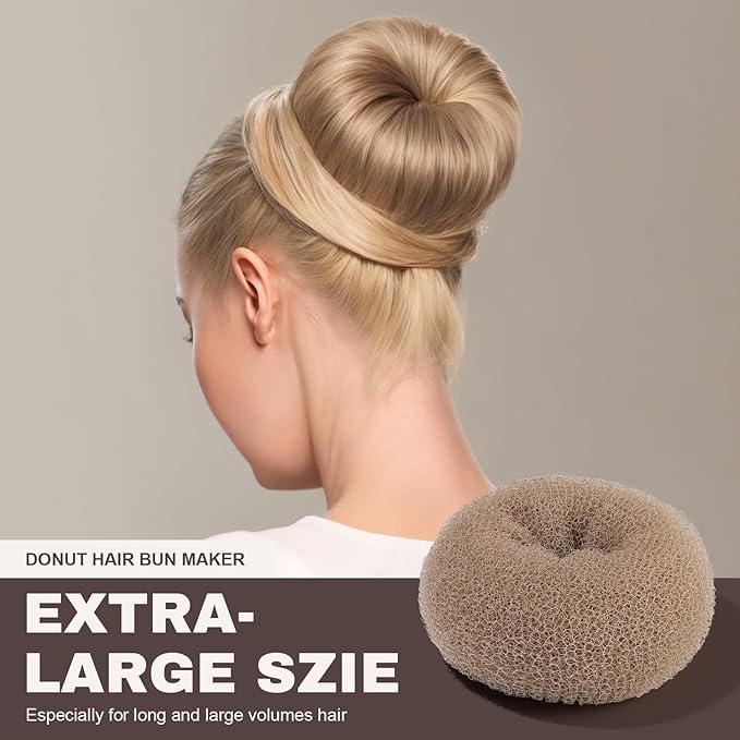 Teenitor Hair Bun Shaper Set, 4pcs Hair Donut Bun Maker(Extra-large, Large, Medium, Small) with 20pcs Bobby Pins, Tan Brown