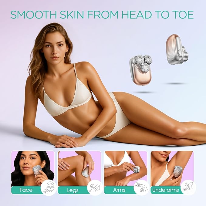VOYOR Electric Razors for Women 3D Floating Blade Shaver for Women, Electric Shaver for Legs Bikini and Body Facial Hair Remover Women's Shavers Waterproof Women's Grooming ES310 (Gold)