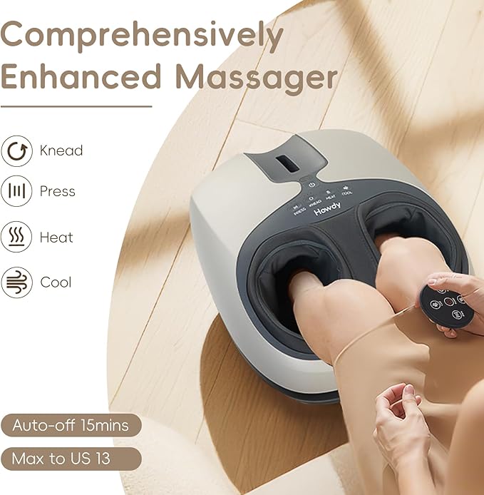 Howdy Shiatsu Foot Massager with Heat and Cold Therapy, 2026 Pro-Grade Pain Relief for Plantar Fasciitis&Neuropathy, 30% Larger Heat Area, Adjustable Intensity, Remote, Fits Size 13, Gift for Her Him