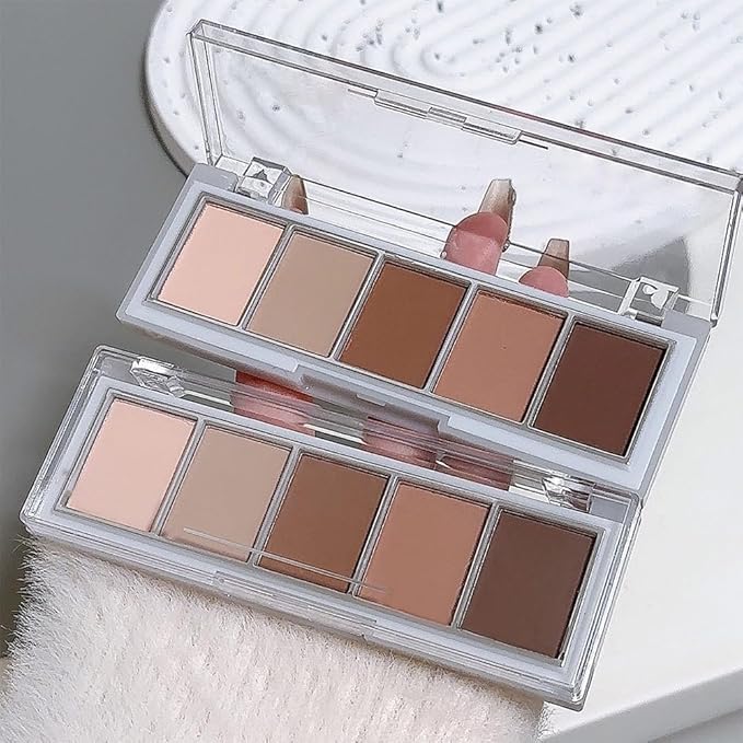 5 Colors Mini Matte Nude Eyeshadow Makeup Palette Pink Brown Taupe Smokey Eye, High Pigment Blendable Contour Soft Neutral Matte Palette for Daily Natural Looks, Mature Eyes, Blue Green Brown Eyes