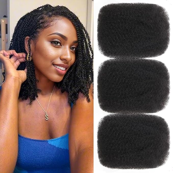Afro Kinkys Bulk Human Hair 3 Pack 150g,Afro Kinky-Curly Human Hair Bulk Hair Bulk Human Braiding Hair for Dreadlock Extensions Repair Locs,Twist Afro Kinky Twist Extensions (8 Inch,50g/Pack)