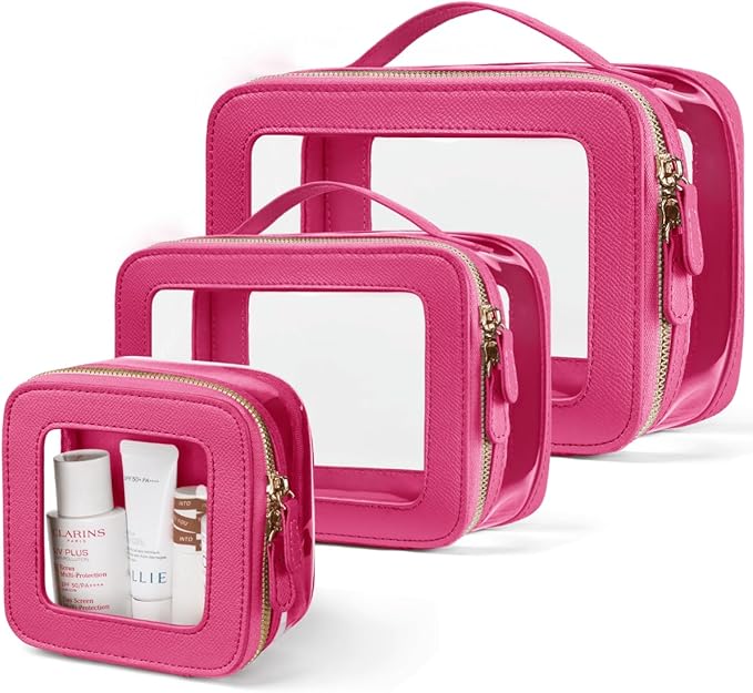 Oaque Clear Cosmetic Bag Set for Women Makeup Bag with Handle, 3 Pcs Travel Toiletry Bag Transparent Cosmetic Case Portable Make Up Organizer Bag for Essentials
