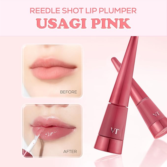 VT COSMETICS Reedle Shot Lip Plumper, Hydrate & Volumize Lip Gloss, Smooth Lip Wrinkles, Korean Lip Plumper, High Shine, Lip Enhancer, Hyaluronic Acid, 0.15 oz. (Usagi Pink)