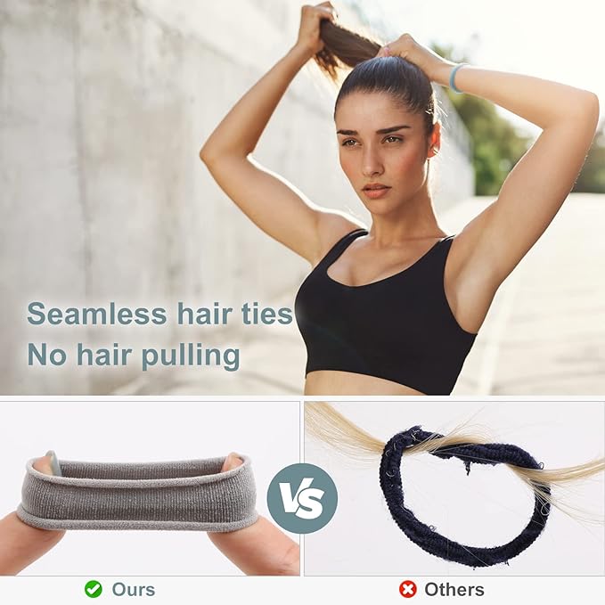 100 Pcs Thick Seamless Hair Ties, Ponytail Holders Hair Accessories No Damage for Thick Hair Valentine's Day Gift(Cool Colors)