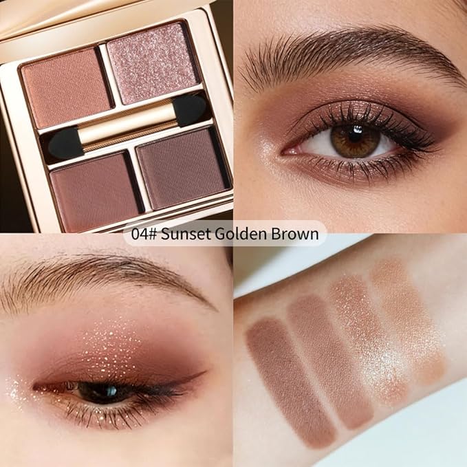 Warm Brown Nude Eyeshadow Palette – 4 Matte&Glitter High-Pigment Blendable Waterproof Long-Lasting Eye Shadow for Soft Glam, Everyday Natural Makeup&Brown Smokey Eye Looks, Paleta de Sombras de Ojos
