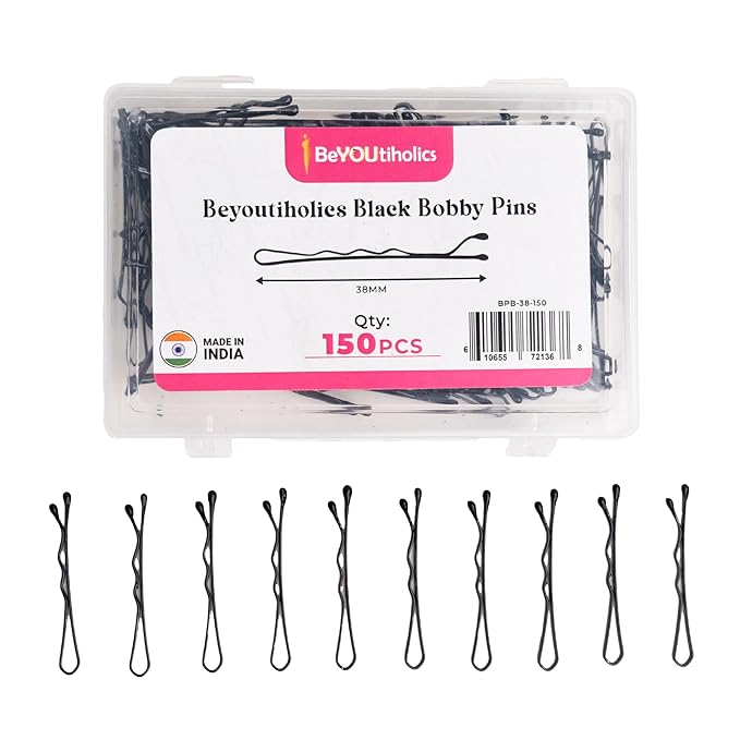 Set of 150 premium Bobby pins, measuring 38mm secure hold and invisible wave hair grip perfect for women, girls, and hairdressers, clear storage box, suitable for all hair types (Black)