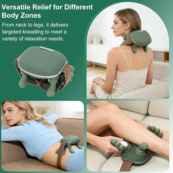 Bionic Neck and Back Massager, 2-Level Heated Shiatsu Massager, 4D Deep Tissue Kneading Massage,Simulated Hand Massage for Pain & Muscle Relief (Green)