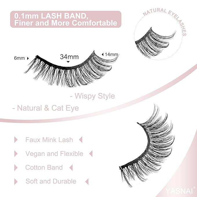 Natural Look Lashes Yasnai Wispy Cat Eye Lashes False Eyelashes Lashes Fake Lashes Eyelashes 7 Pairs Pack
