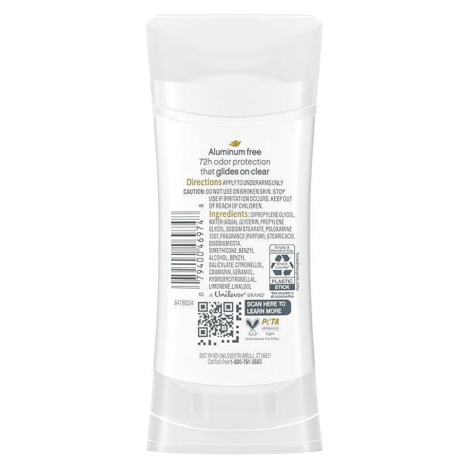 Dove 0% Aluminum Deodorant Stick Non irritating for Underarm Care Lavender and Vanilla Kindest Aluminum free 2.6 oz