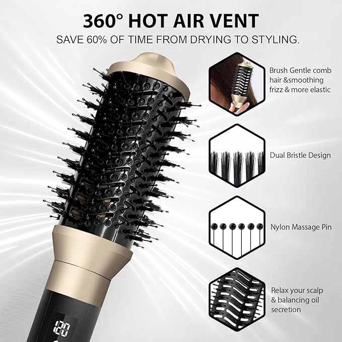 8 in 1 Hair Dryer Brush with Auto‑Curl Chamber – Hot Air Styler & Volumizer, Hair Styler & Dryer in One, Ceramic Ionic Barrel, LCD Temp & Airflow Display