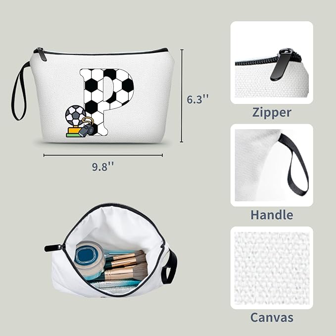 ARIOSEY Soccer Gifts Personalized Soccer Ball Cosmetic Bag for Purse Birthday Inspirational Gifts for Girls Women Team Coach Mom Stuff Travel Organizer-P