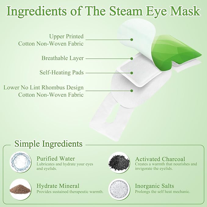FRSHMORN 16 Packs Steam Eye Mask, Heated Eye Mask for Sleeping, Warm Compress for Eyes, Self Heating Disposal Steam Mask for Home Sleep, Office, Spa, Travel Essentials Stocking Stuffers (Green Tea)