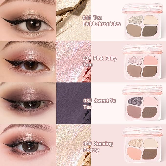 Pink Eyeshadow Palette – 4-Color Mauve Nude & Baby Pink Matte Shades with Lavender Silver Glitter, High Pigment Long-Lasting Blendable Eye Shadow Quad for Daily Soft Glam & Natural Cool Tone Looks