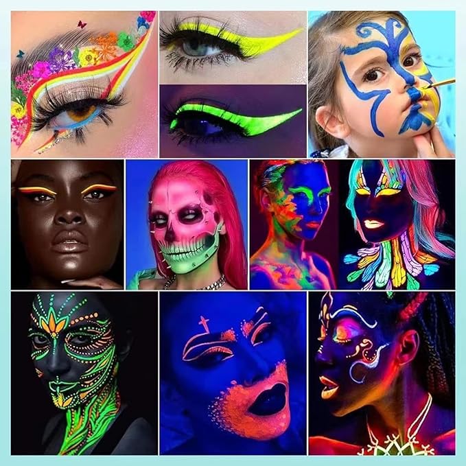 8 Color UV Neon Glow Waterproof & Long-Lasting Liquid Eyeliner for Party & Rave - Glows Bright Under Blacklight(Liquid)