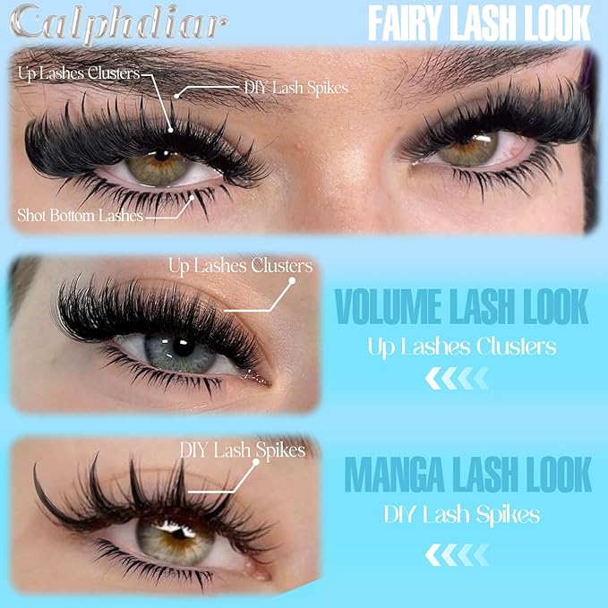 calphdiar Lash Clusters DIY Lash Spikes Eyelash Clusters 436pcs 100D Fluffier Lashes Clusters Spiky Individual Lashes with Bottom Lashes 5-21mm False Eyelashes D-Curly Manga Cluster Eyelash Extensions