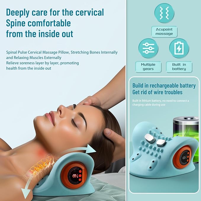 Neck Massager,Masajeador de Cuello,3 Modes Portable Neck and Shoulder Relaxer,Electric Pillows with Heat,26° Angle Cervical Traction Device,for Pain Relief and Muscle Relaxation