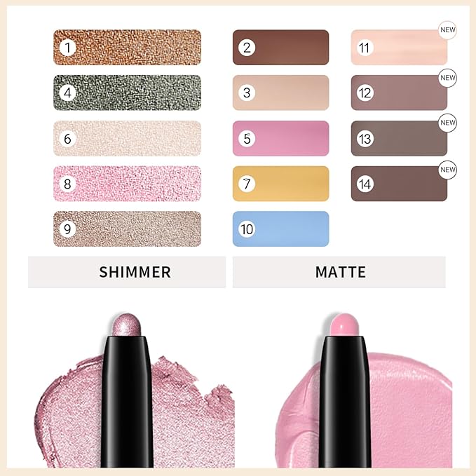 Erinde Waterproof Cream Eyeshadow Stick, Rose Pink Shimmer Eye Shadow Sticks, Cream to Powder Eyeshadow Crayon, Buildable & Blendable Long-Lasting Eye Shadow Stick, Vegan & Cruelty-Free, 08