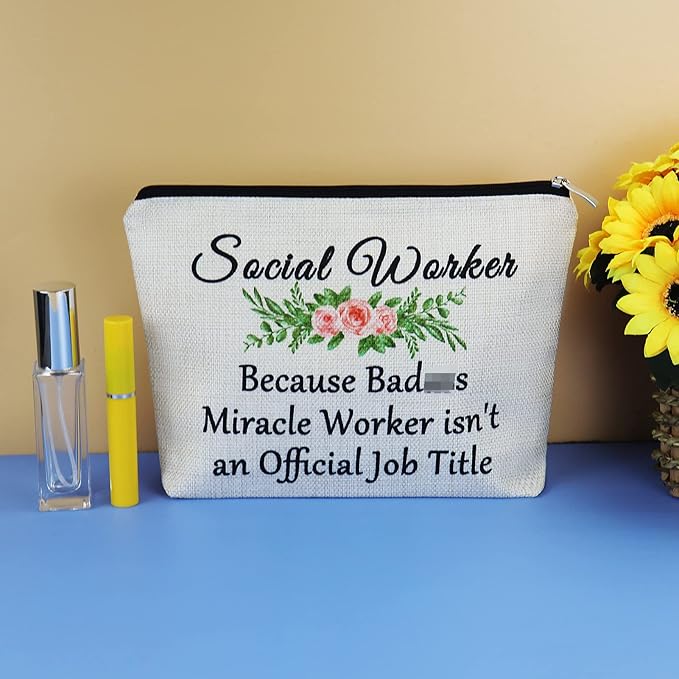Social Worker Gifts Makeup Bag Appreciation Gift Thank You Gifts for Social Worker Cosmetic Bag for Women Christmas Birthday Gifts for Social Worker Volunteer Coworker Her Cosmetic Pouch Toiletry Bag