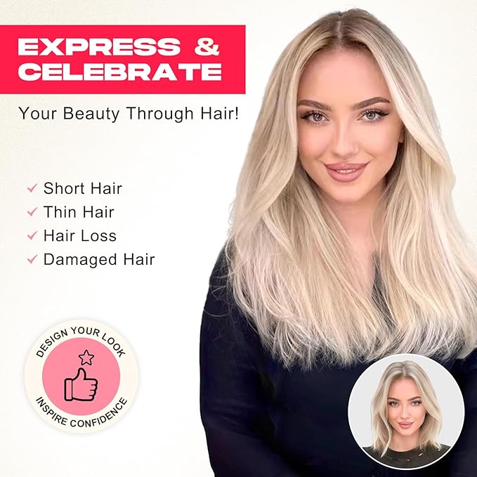 Hair Extensions, 14" Short Clip in Hair Extensions 4PCS Straight Natural Soft Synthetic Hairpiece for Women - Platinum
