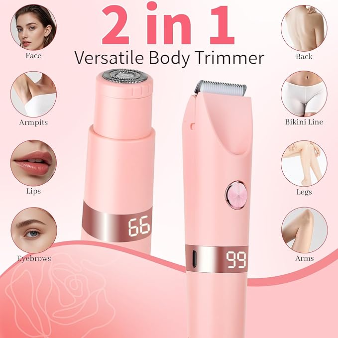 LED Display Bikini Trimmer for Women & Men, IPX7 Waterproof Wet/Dry Electric Shaver, 2-in-1 High Power Epilators Hair Removal, Rechargeable Electric Razor for Pubic, Face, Underarms & Legs