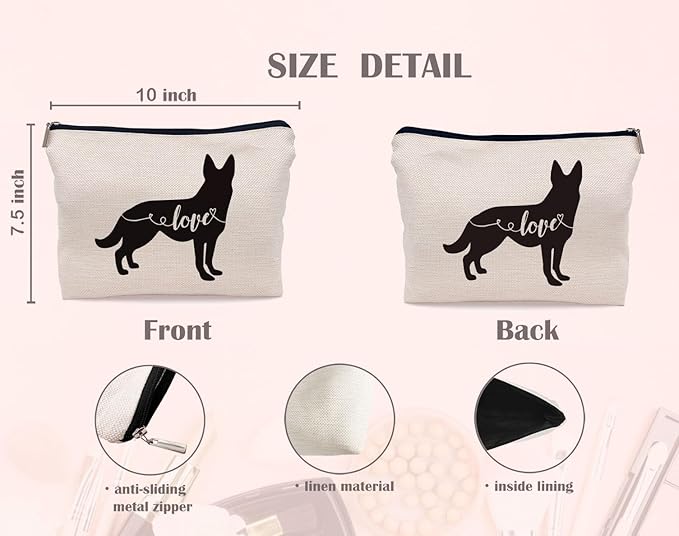 Lacosu Love German Shepherd Makeup Bag, German Shepherd Silhouette Funny Cosmetic Makeup Bag for Dog Lovers, Women & Girls, Gifts for Dog Owners, Birthday & Valentine's Day