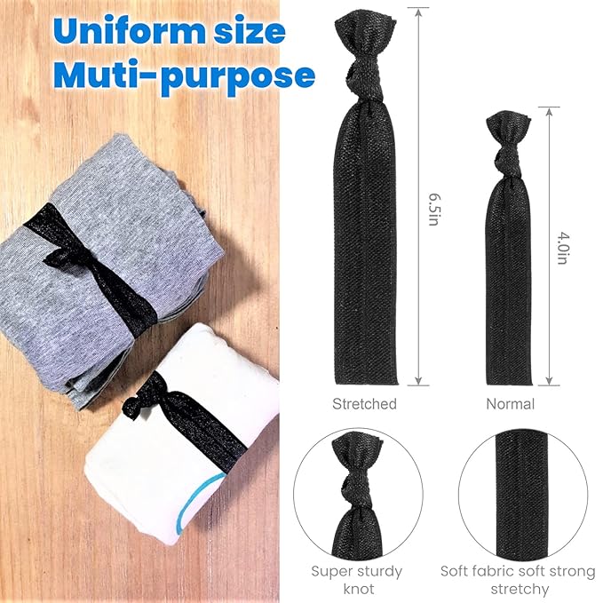 79style Women's Hair Accessories - 100pcs Fabric Ribbon Ties, Knotted Ponytail Holders in Brown & Black, No Break, No Damage, Soft & Flat for Yoga