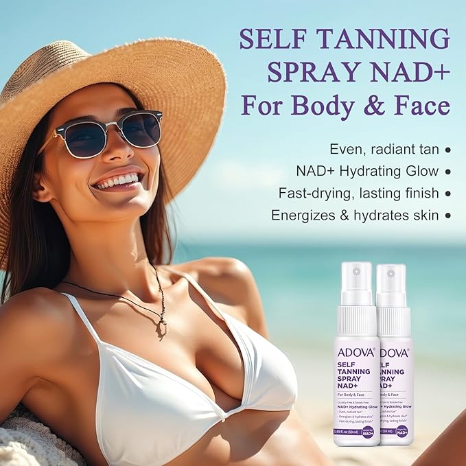 2 Pack Self Tanning Spray, Contains Nad+, Aloe Vera & Vitamin E, Long-Lasting, Repair Cells, Moisturizing, Sun-Free Natural Self-Tanning, Medium To Dark, For Women & Men
