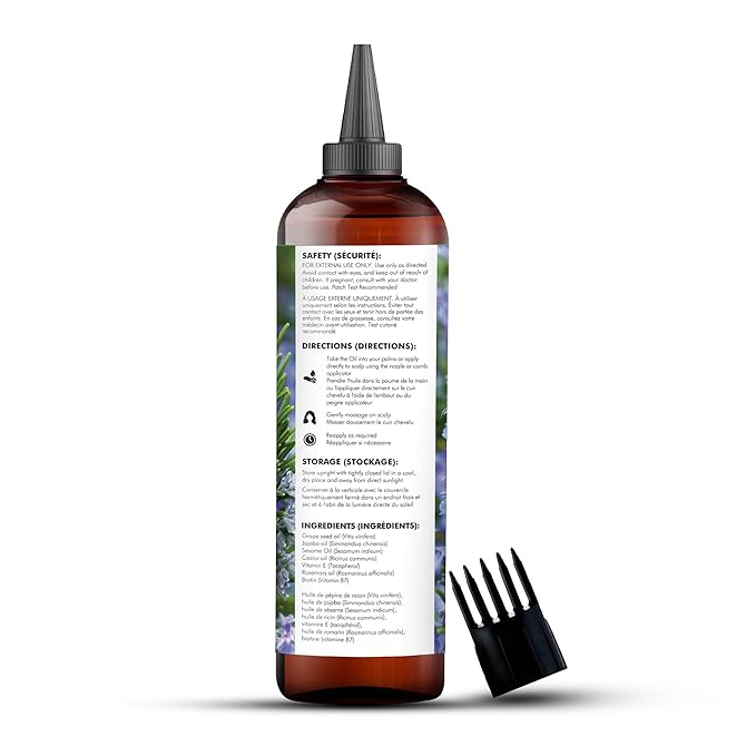 Majestic Pure 100% Pure Rosemary Oil with Biotin for Hair Care, Strengthening, Nourishing, and Volumizing Formula with Jojoba Oil and Castor Oil - Non GMO Verified, 198 ml