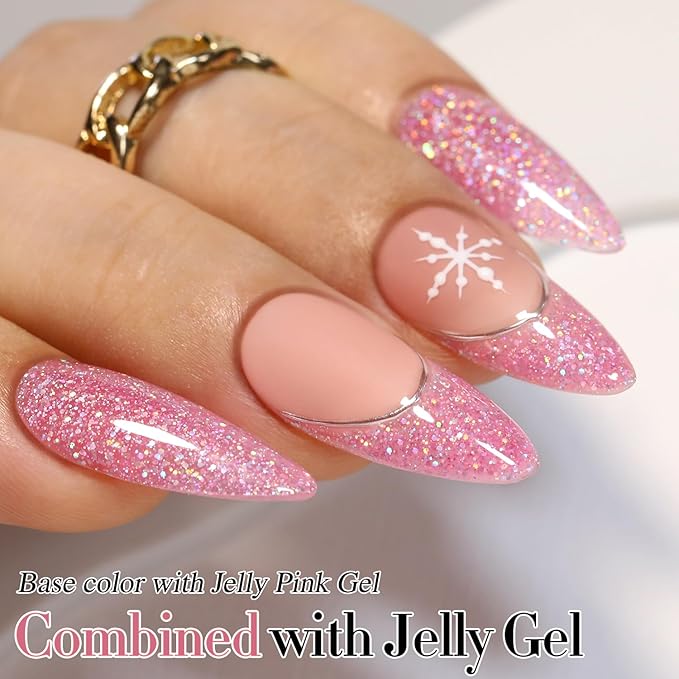 Double Rhythm Gel Polish 15ML Glitter Shimmer Reflective Holographic Color Magnetic for Nail Art Salon DIY at Home (Rose Pink-B1143)