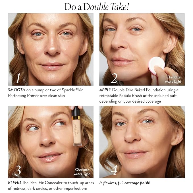 LAURA GELLER NEW YORK Baked Double Take Powder Foundation - Porcelain - Buildable Medium to Full Coverage - Matte Finish