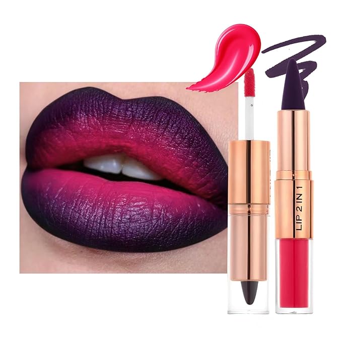 Purple Lip Liner and Liquid Lipstick Set,2-in-1High Pigmented Matte Lip Kit with Lip Liner and Gloss, lip combo sets for black women, Long Lasting Lipstick Waterproof Lip Combo Makeup (#9) | Matte Frosted