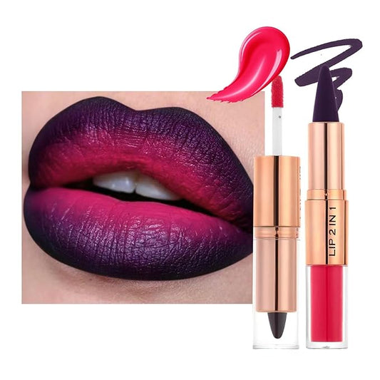 Purple Lip Liner and Liquid Lipstick Set,2-in-1High Pigmented Matte Lip Kit with Lip Liner and Gloss, lip combo sets for black women, Long Lasting Lipstick Waterproof Lip Combo Makeup (#9) | Matte Frosted