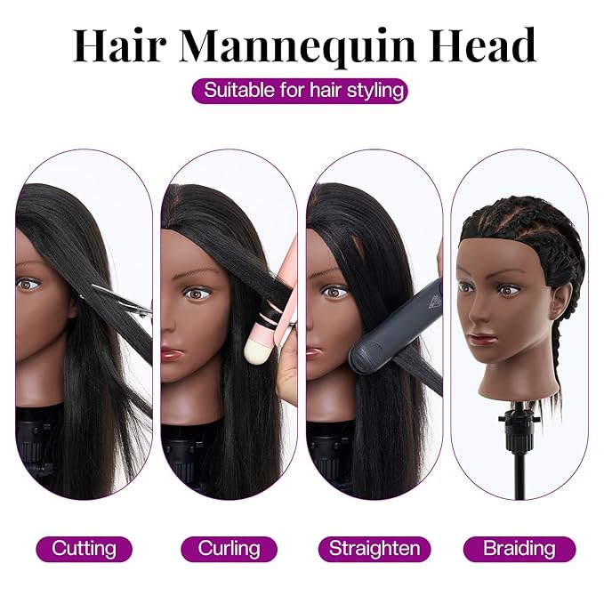 20-22 Inch Mannequin Head Human Hair with Stand,100% Real Human Hair Mannequin Head for Braiding,Cosmetology Manikin Doll Head for Styling with Table Clamp Hair Braiding Set(Brown)