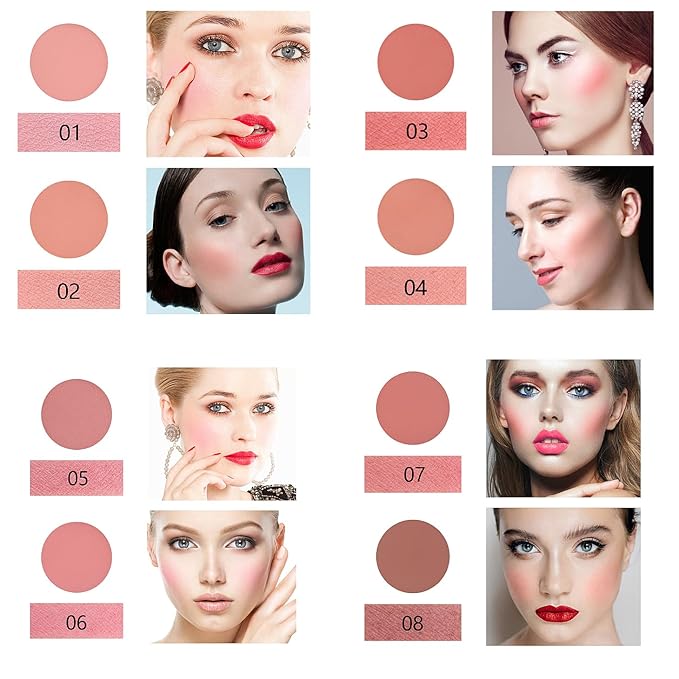 8 Color Blush Palette, Matte and Shimmer Powder, Skin Tone