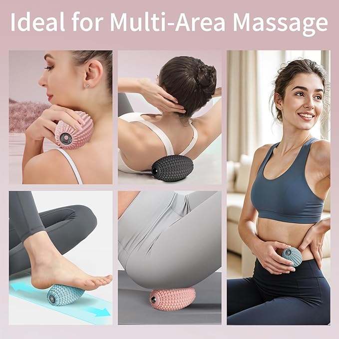 Vibrating Massage Ball for Plantar Fasciitis & Myofascial Release, Silicone Muscle Roller for Back, Neck, Foot, and Leg, Portable Trigger Point Massage Tool, 3 Vibration Modes (Pink)