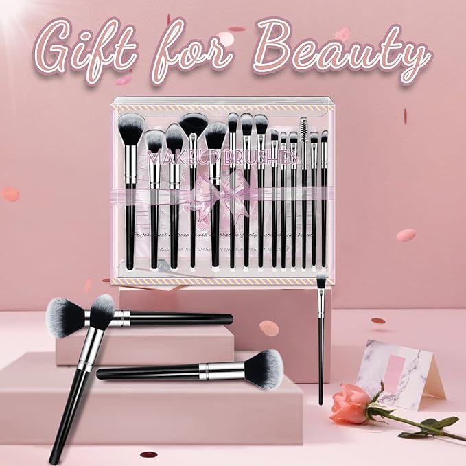 Makeup Brush Set, Premium Synthetic 14 Pcs Makeup Brushes, Travel Makeup Brush Set for Foundation, Concealer, Blush and Eyeshadow Brush(Black)