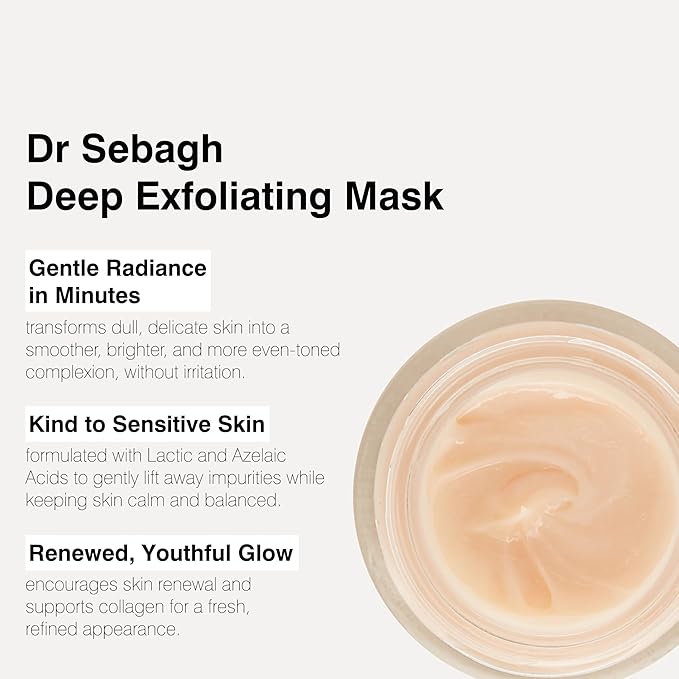 Dr Sebagh Deep Exfoliating Mask (Travel Size 0.5 fl oz) - Gentle Exfoliating for Sensitive Skin - Lactic Acid Detox & Pore Cleansing - Anti-Aging Skin Mask for Radiance & Renewal