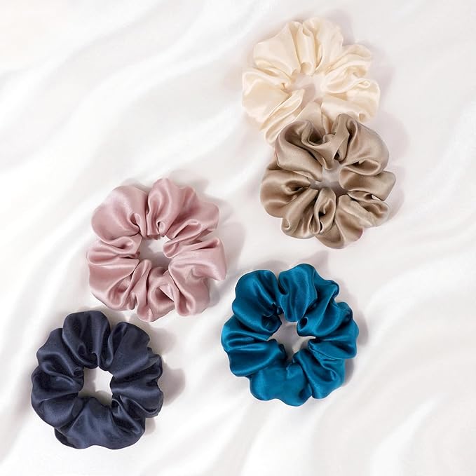Zenssia Silk Scrunchies for Hair, Mulberry Silk Hair Ties for Women and Girls, No Damage Elastic Ponytail Holders（Coffee, 3 Pack）