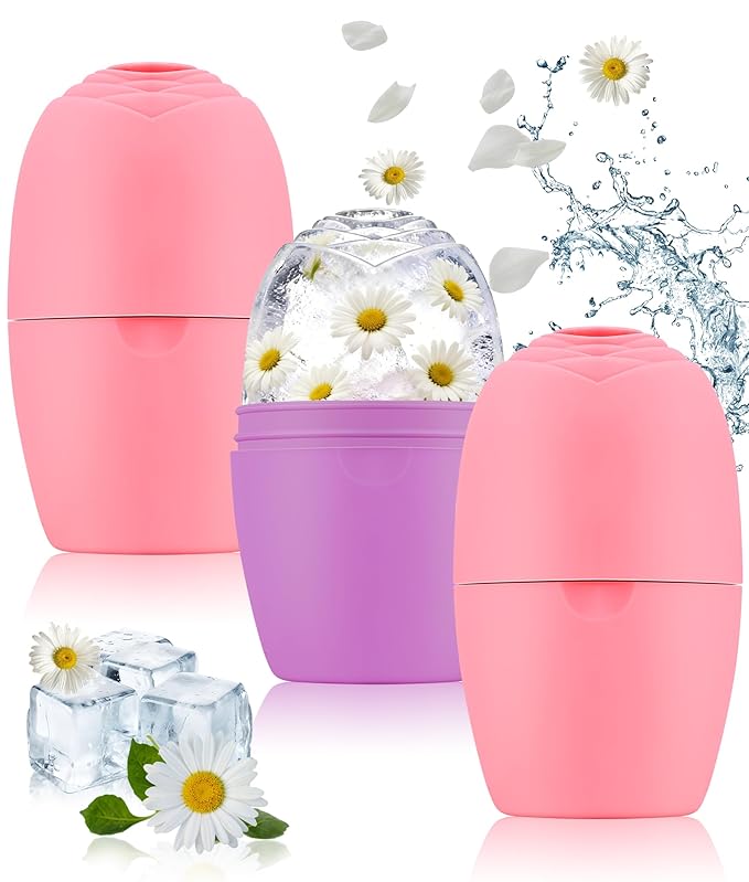 Ice Face Roller - Ice Roller for Face Silicone Mold Reusable for Women Face Eye Neck Naturally Conditioning and Skin Care,De-Puff Eye Bags,Reduce Migraine Pain,Face Massager (2PK+1PP)