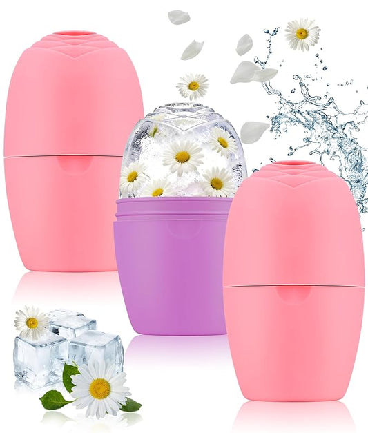 Ice Face Roller - Ice Roller for Face Silicone Mold Reusable for Women Face Eye Neck Naturally Conditioning and Skin Care,De-Puff Eye Bags,Reduce Migraine Pain,Face Massager (2PK+1PP)