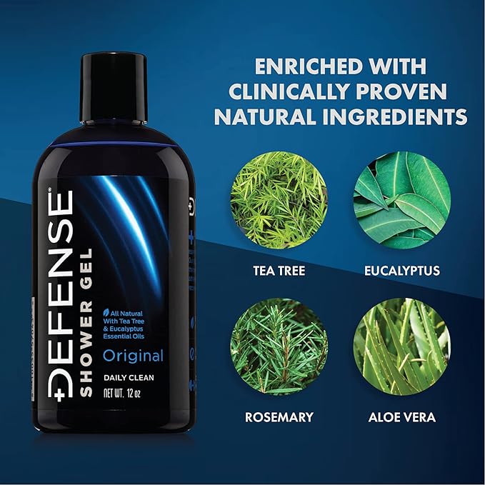 Defense Soap Tea Tree Body Wash (Original + Peppermint) | All Natural Organic Shower Soap for Athletes | Odor Control & Skin Fungal Protection for Sports, Post Workout & Recovery - 12 oz (Pack of 2)