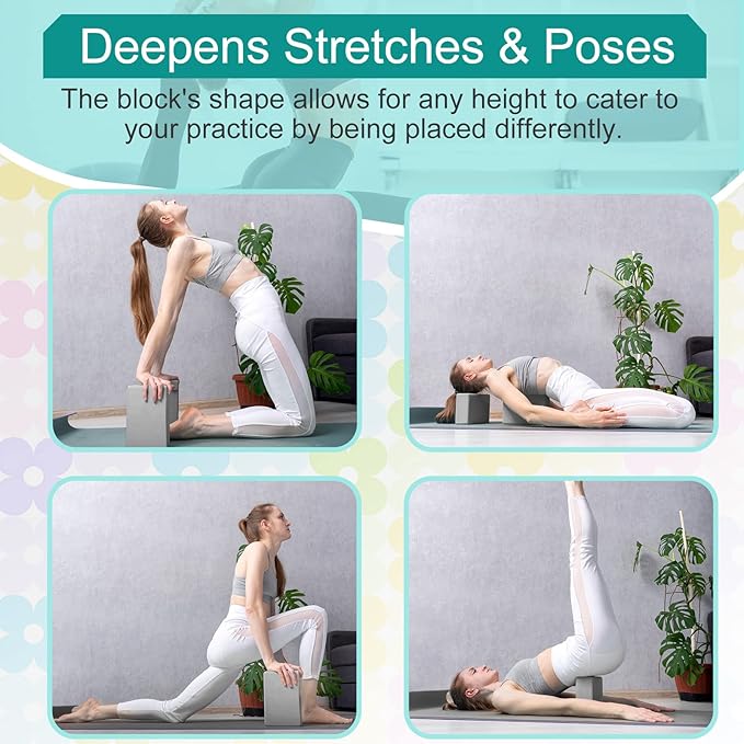 Meooeck 18 Pcs Yoga Block and Strap Set 9 x 6 x 3 Inch EVA Foam Non Slip Brick 8 ft Yoga Straps for Stretching D Ring Design Christmas Fitness Gifts for Women Pilates Workout Exercise