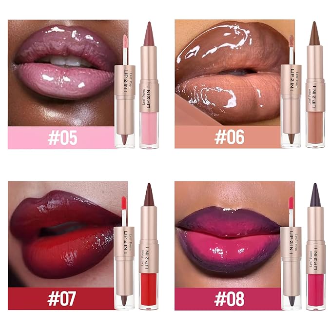 2-in-1 Double-Ended Matte Lip Liner & Lip Gloss Duo, Mauve Rose Ombre Lip Combo Pencil, Lip Liner and Lipstick Gloss Set for Defined & Fuller Looking Lips (#05 Mauve Rose Ombre)